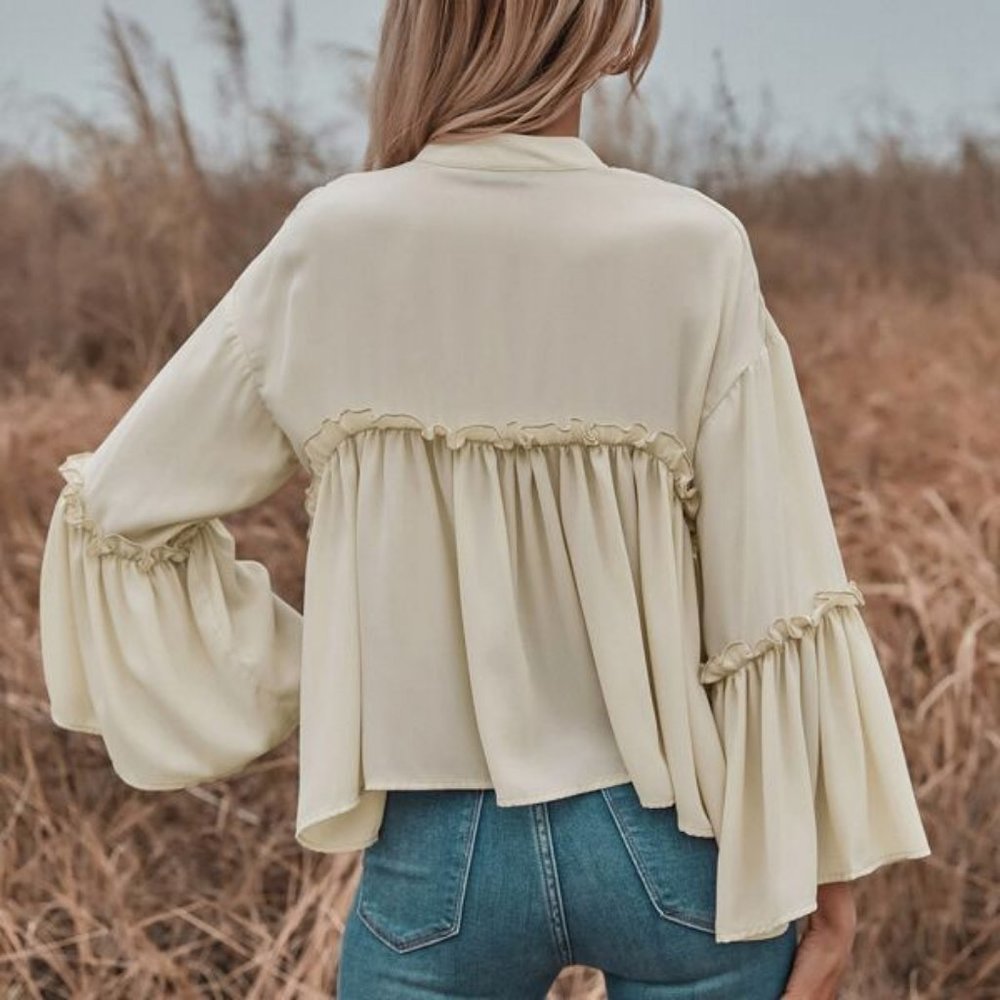 Babydoll Flouncy Blouse - beige - Picture 3 of 7